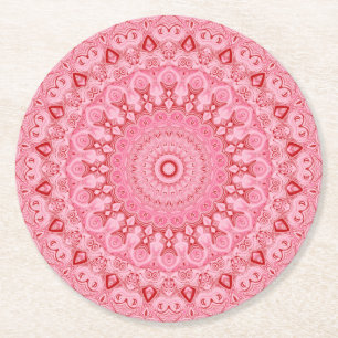 Red and Pink Mandala Pattern Design Round Paper Coaster