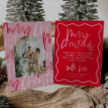 Red And Pink Merry Christmas Christmas Card<br><div class="desc">This is an bold, modern Christmas card featuring a beautiful calligraphy font and hues of pink, white, and red. Edit all wording except for the words "merry" and "Christmas" on this photo holiday card. All font colours are also editable. // For more holiday card designs, search "HOLIDAY CARDS" in the...</div>