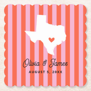 Red and Pink Modern Stripes Texas Wedding Paper Coaster