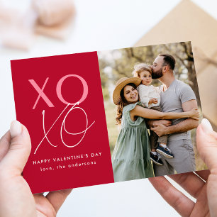 Red and Pink Modern XOXO Valentine's Day Photo Holiday Card