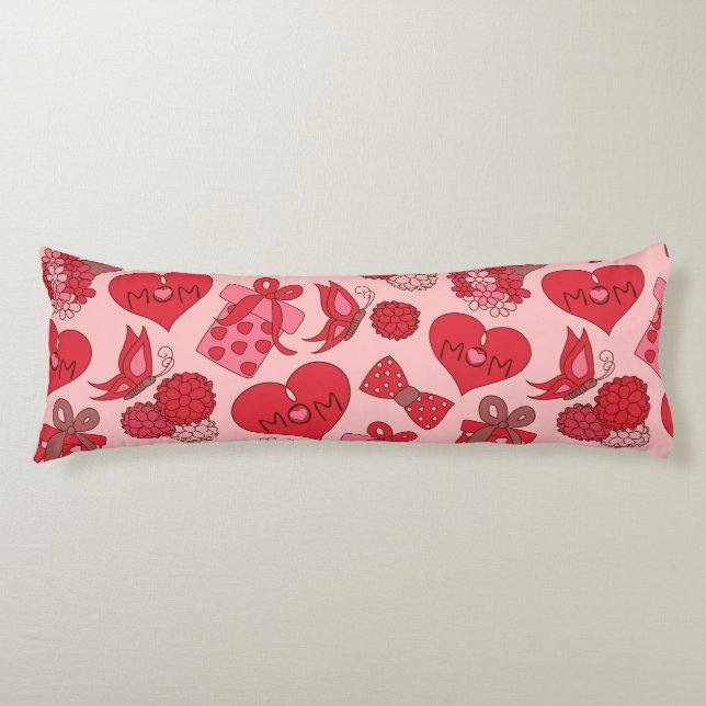 Red And Pink Mothers Day Pattern Body Cushion (Front)