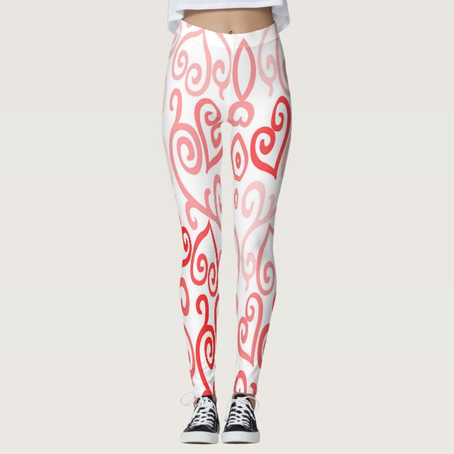 Red and Pink Ombre Heart Pattern Leggings (Front)