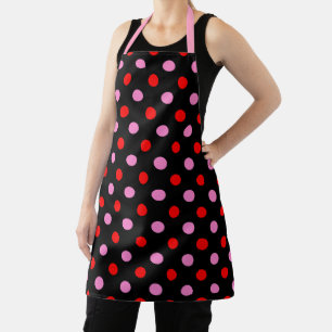 Red and Pink On Black Polka Dots Design  Apron