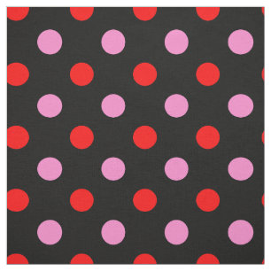 Red and Pink On Black Polka Dots Design  Fabric