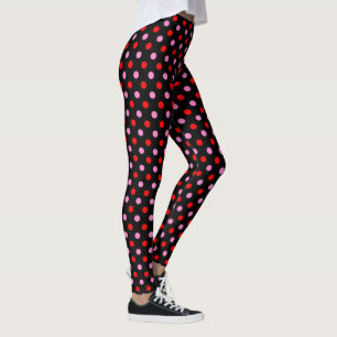 Red and Pink On Black Polka Dots Design Leggings