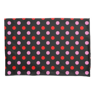 Red and Pink On Black Polka Dots Design Pillowcase