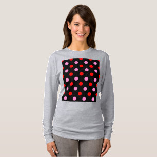 Red and Pink On Black Polka Dots Design  T-Shirt