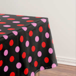 Red and Pink On Black Polka Dots Design Tablecloth
