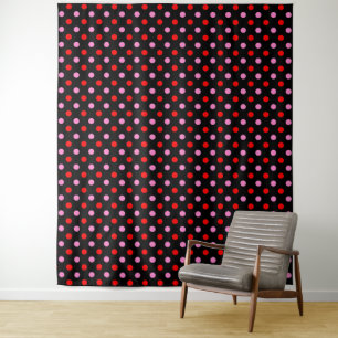 Red and Pink On Black Polka Dots Design  Tapestry