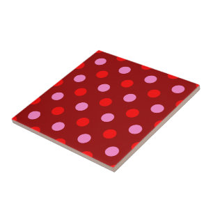 Red and Pink On Maroon Polka Dots Design Ceramic Tile