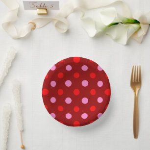 Red and Pink On Maroon Polka Dots Design Paper Plate