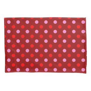 Red and Pink On Maroon Polka Dots Design Pillowcase