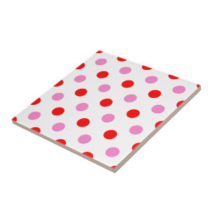 Red and Pink On White Polka Dots Design Ceramic Tile