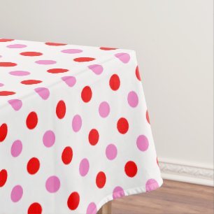Red and Pink On White Polka Dots Design Tablecloth