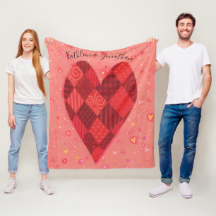 Red and Pink Patchwork Heart Personalised Fleece Blanket