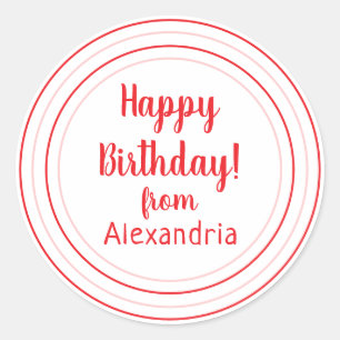 Red and Pink Personalised Happy Birthday Classic Round Sticker