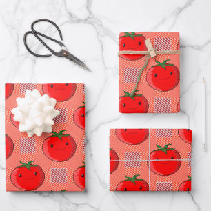 Red and Pink Plaid Tomato Tartan Pattern Wrapping Paper Sheet