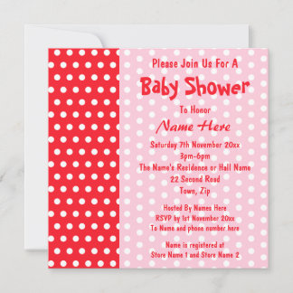 Red and Pink Polka Dot, Custom Baby Shower Invitation