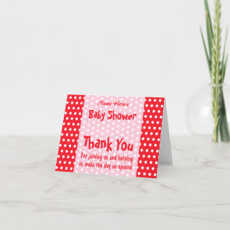 Red and Pink Polka Dot, Custom Baby Shower Thank You Card