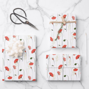 Red and Pink Poppies Wrapping Paper Sheet