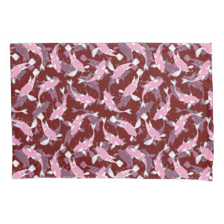 Red And Pink Repeating Motif | Koi Fish Pattern Pillowcase