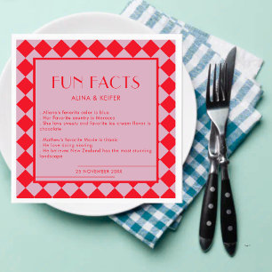 Red and Pink Retro Bold Fun Facts Wedding Napkin