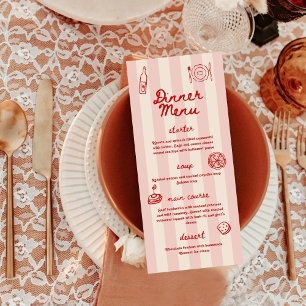 Red and Pink Retro Illustrated   Dinner Wedding Menu