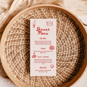 Red and Pink Retro Illustrated   Dinner Wedding Menu