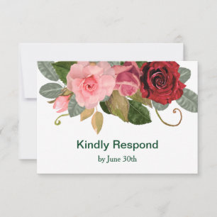 Red and Pink Rose Border Wedding RSVP Card