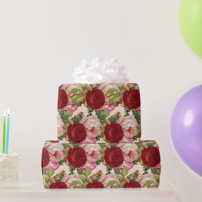 Red and Pink Rose Decoupage Craft or Wrapping Paper (Party Gifts)