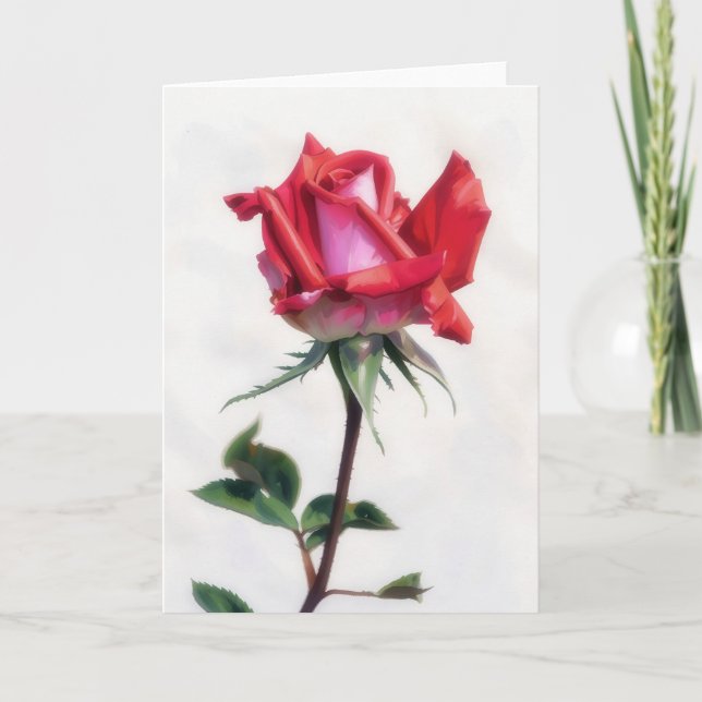 Red and Pink Rose Flower Art Note Card (Front)