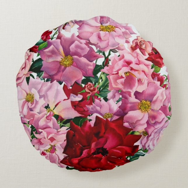 Red and Pink Roses 2008 Round Cushion (Back)