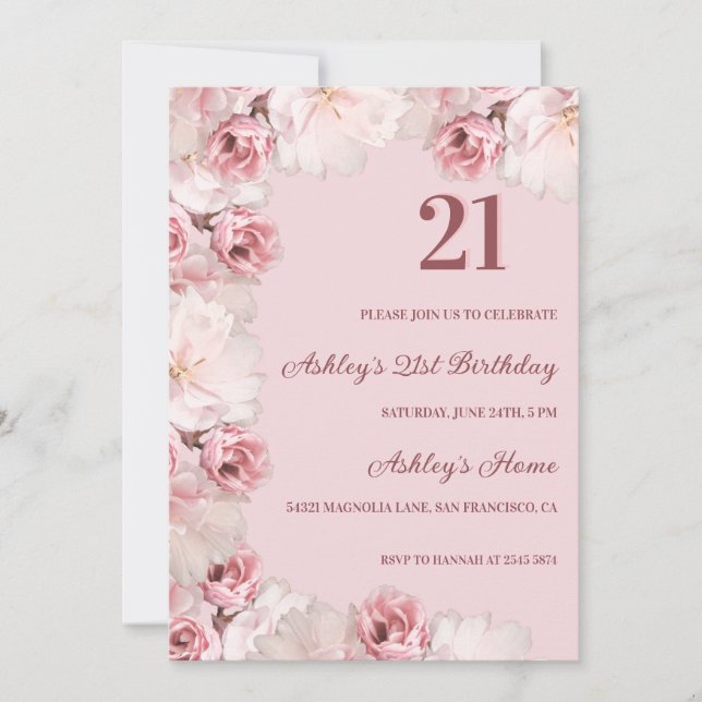 Red And Pink Roses Birthday Invitation (Front)