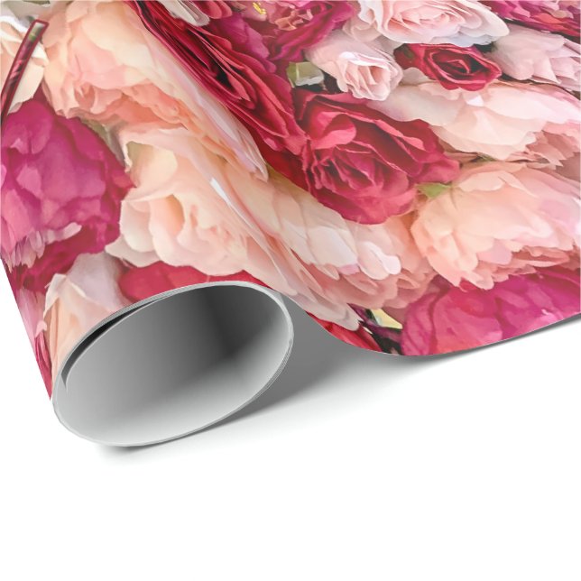Red and Pink Roses Floral Happy Mother's Day Wrapping Paper (Roll Corner)