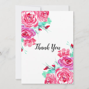 Red and Pink Roses Watercolor Thank You Card