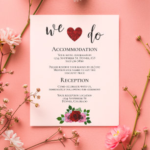 Red and Pink Roses Wedding Details Enclosure Card
