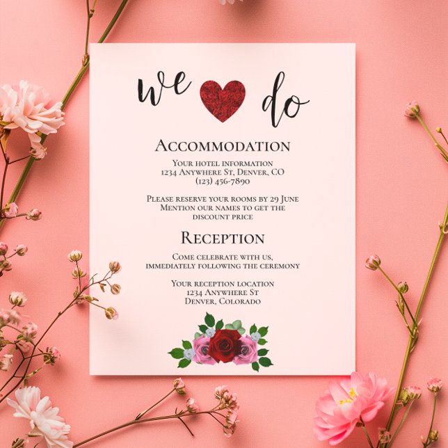 Red and Pink Roses Wedding Details Enclosure Card (Creator Uploaded)