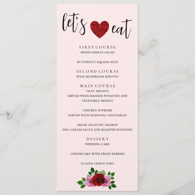 Red and Pink Roses Wedding Menu (Front)