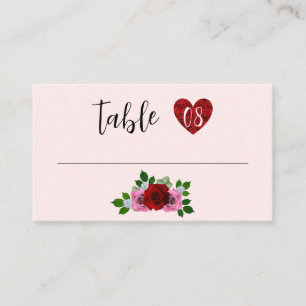 Red and Pink Roses Wedding Place Card