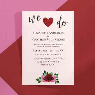 Red and Pink Roses Wedding Reception Invitation