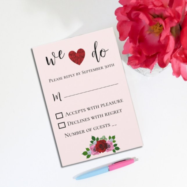Red and Pink Roses Wedding RSVP Card (Creator Uploaded)