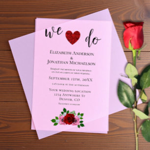 Red and Pink Roses Wedding Vellum Invitations