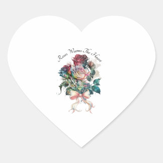 Red and pink roses with a bow heart sticker
