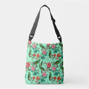 Red And Pink Roses With Parrot Pattern Crossbody Bag