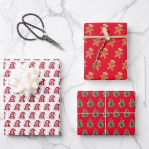 Red and Pink Santa Claus Christmas Wrapping Paper Sheet