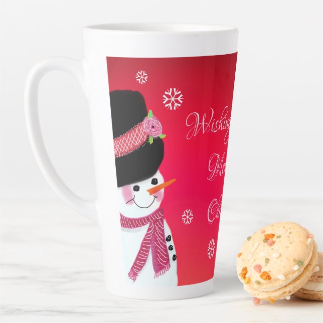 Red And Pink Snowman  Latte Mug (In Situ)