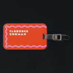 Red and Pink Squiggle with Text Luggage Tag<br><div class="desc">A trendy take on the wavy line squiggle frame in pink on cherry red with simple editable text for easy customisation with a name and address.</div>