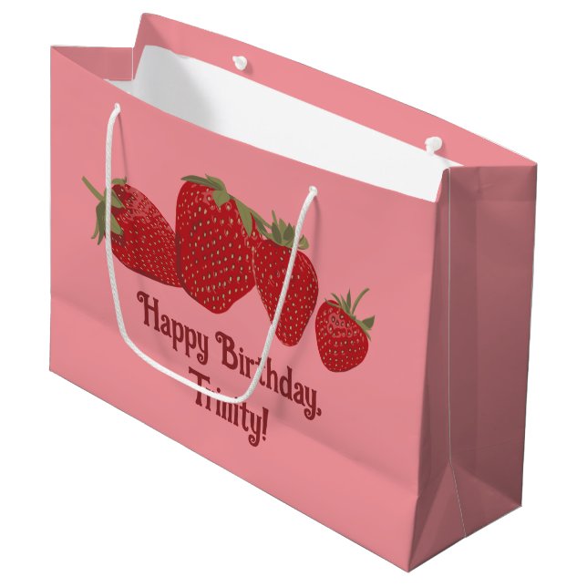 Red and Pink Strawberries Custom Large Gift Bag (Front Angled)