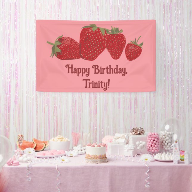Red and Pink Strawberry Custom Party Banner (Party)