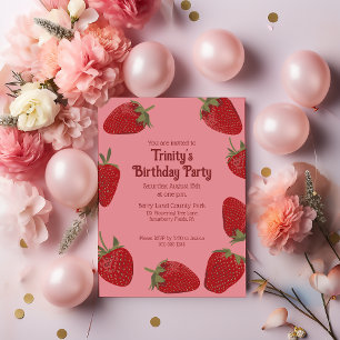 Red and Pink Strawberry Custom Party Invitation